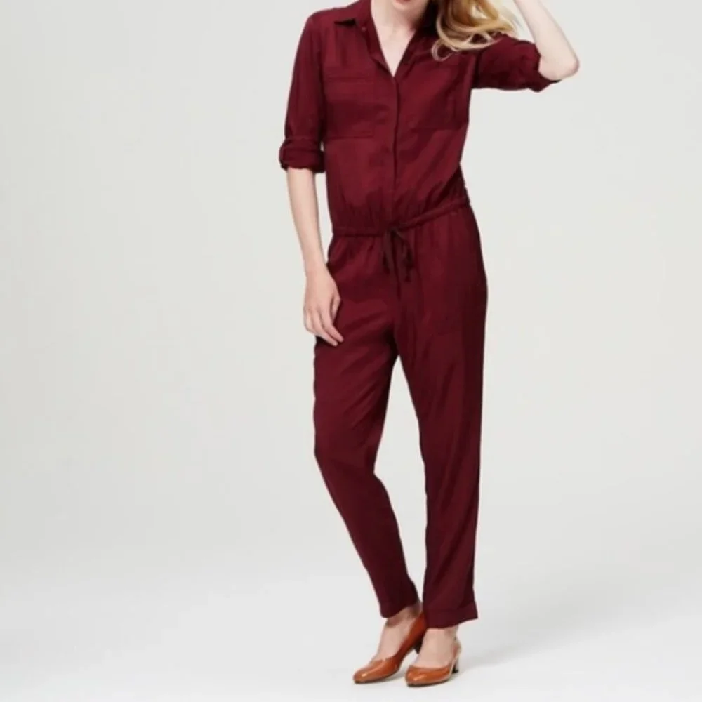 | ann taylor loft •chic burgundy utility jumpsuit • size xs |